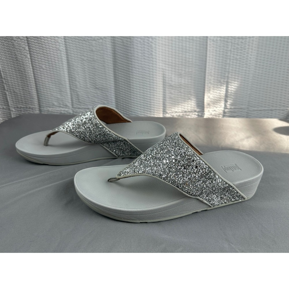 FitFlop Lulu Glitter Toe Post Sandals Silver Womens US 10 EU 42 Microwobbleboard - Picture 7 of 7